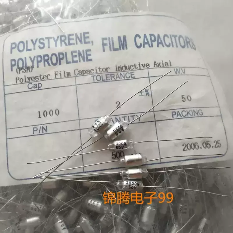 10-100pcs polystyrene film capacitor 1000PF 50V 0.001UF 102G high-precision axial non-polar capacitor