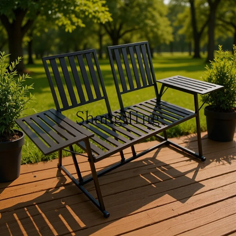 Afbeelding 4: FG knappe smeedijzeren dubbele tuinparkbank binnenplaats parkstoel
