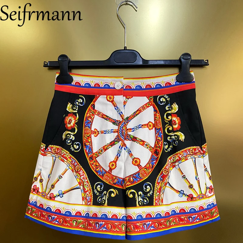 Seifrmann Casual simple printed cotton shorts high waist versatile shorts 2026 autumn fashion women's new style