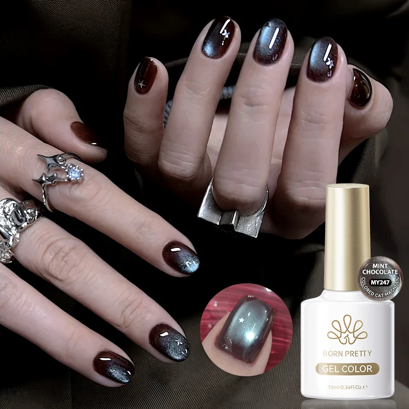 BORN PRETTY 1 Flasche Minz-Schokoladen-Katzen-Magnetgel-Nagellack 10ml Glasperlen-Effekt Transparenter Soak-Off UV-LED-Nagelkunst-Lack – Detail 9