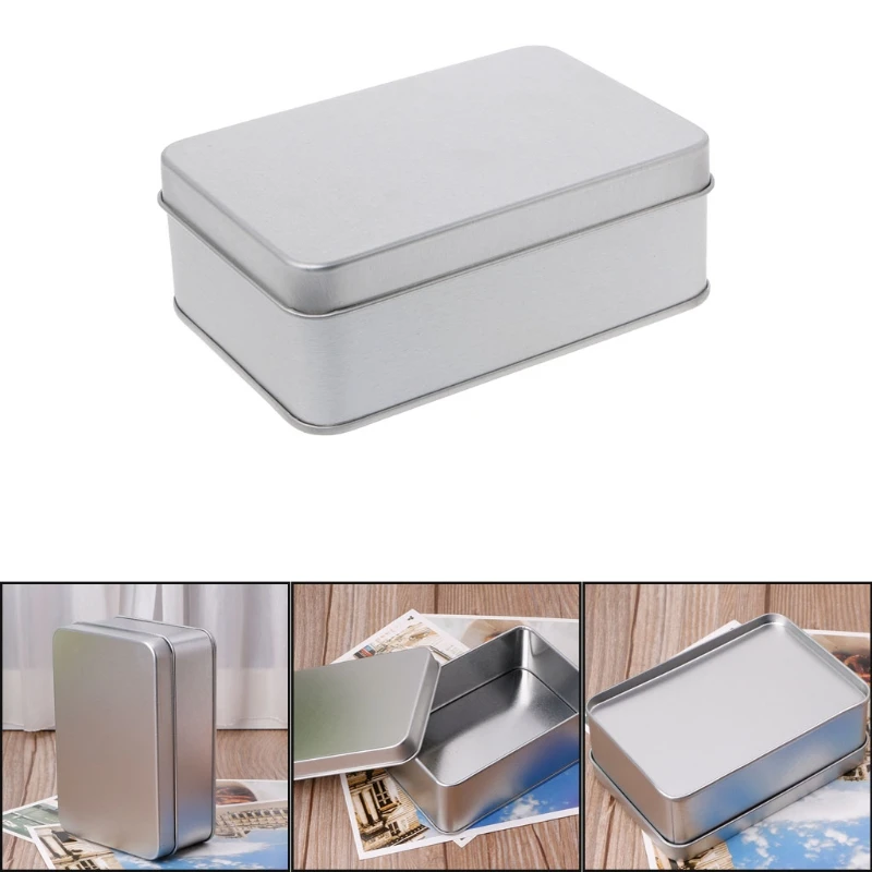 Metal Rectangular Storage Box Container with Lid, Small Tin Boxes Empty Containers Silver Storage Box Case Organizer Drop ship