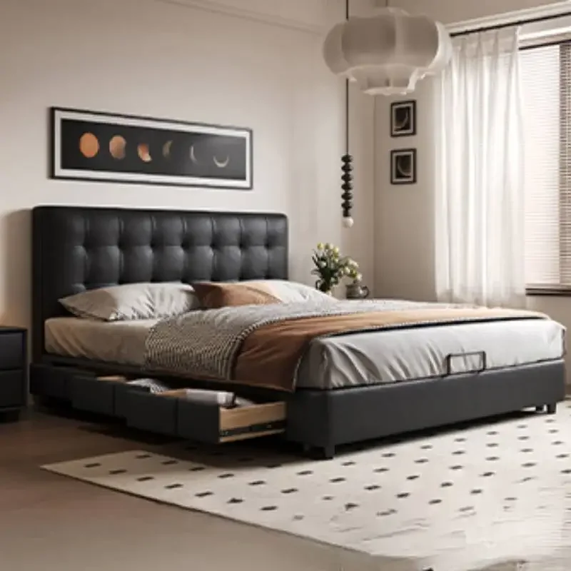 Cama doble bonita única, juegos De cama con marco King De lujo europeo elegante, Camas plegables modernas, muebles para el hogar