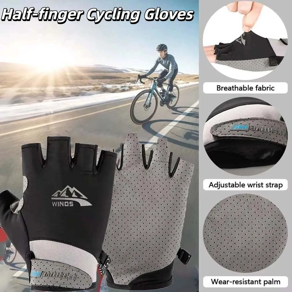 

1 Pair Breathable Cycling Gloves Anti-lost Anti-slip Fitness Gloves Anti-UV with Wrist Band Half-finger Mittens Women