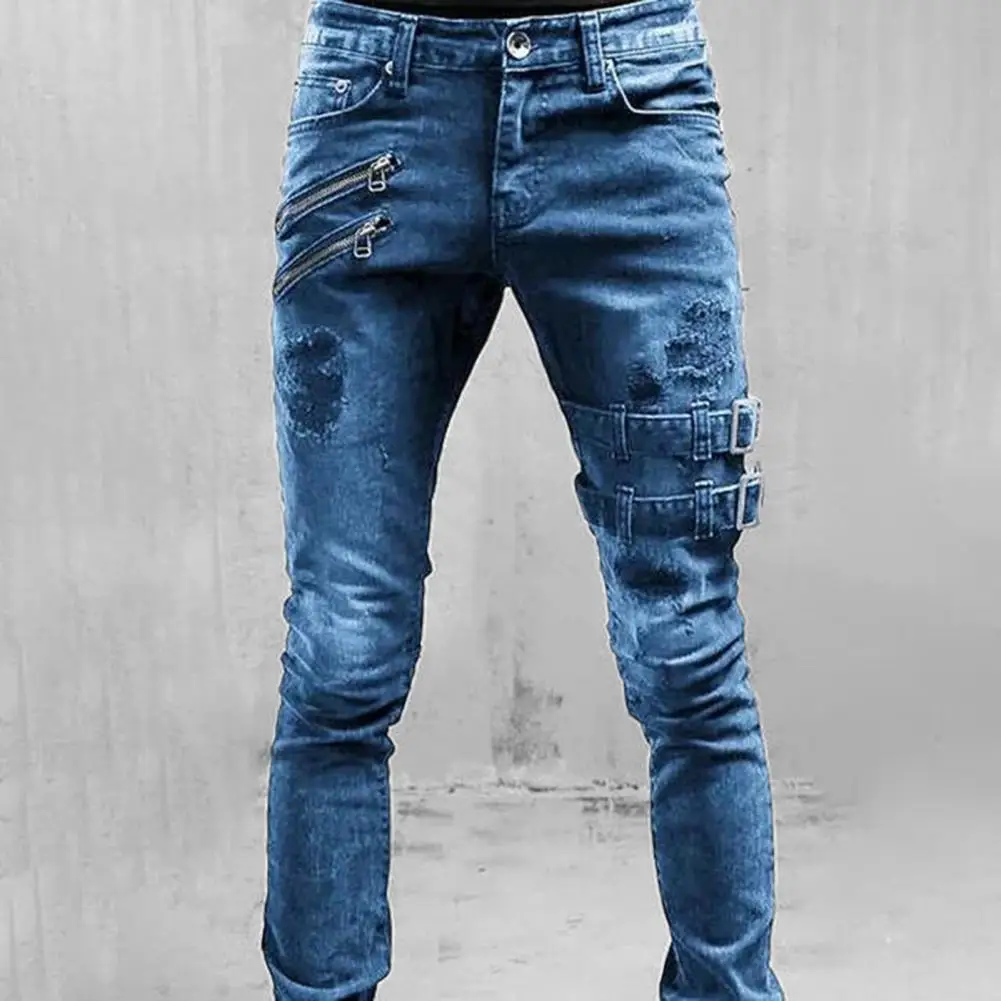 

New Men's Sweatpants Sexy Hole Jeans Pants Casual Autumn Male Ripped Skinny Stretch Trousers Slim Biker Blue Pencil Pants S-3XL