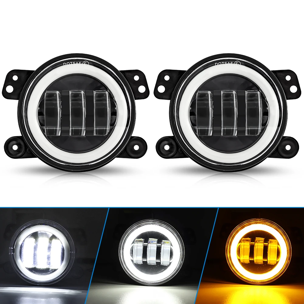 

4 Inch LED Fog Lights With White Halo Ring DRL Amber Turn Signal Lamp For Wrangler JK TJ LJ Dodge Chrysler