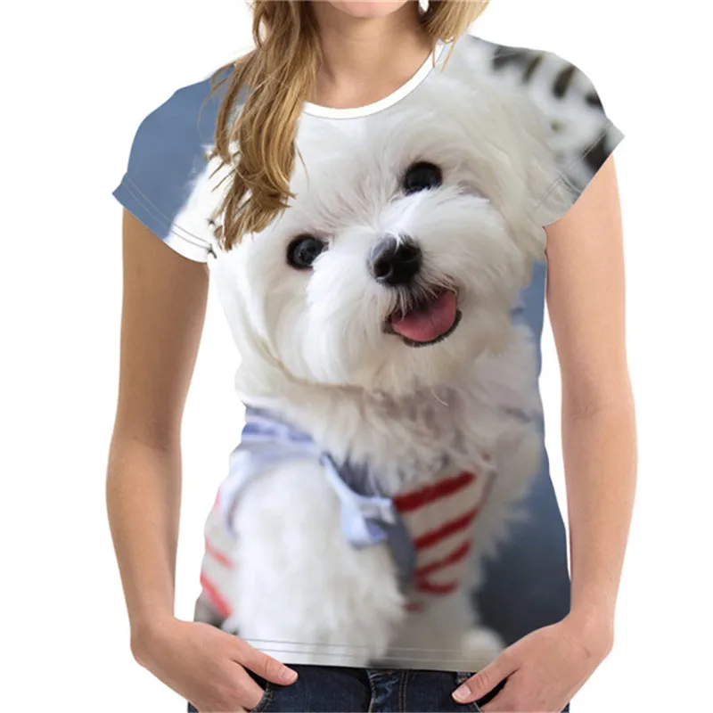 T-shirt manches courtes col rond pour femme, estival et décontracté, avec impression de chien mignon en 3D, à la mode, Harajuku, 5XL