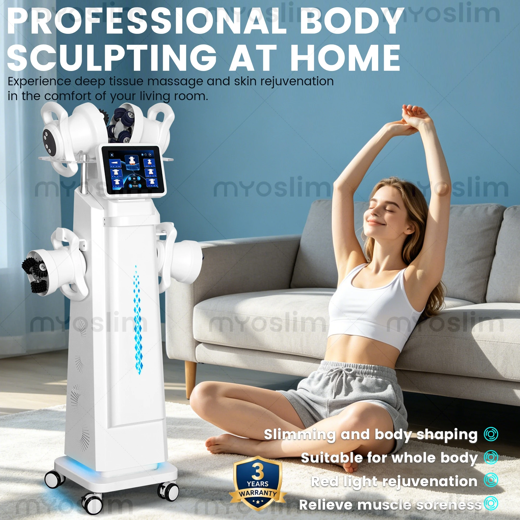 Myoslim 6 Handle 360 Rotating Body Massage Machine Dual Direction Roller Smart Control Ergonomic Design for Beauty Salon
