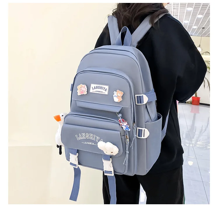 5-teiliges Set mit kostenlosen Anhängern im Waldstil, koreanische Version, lässiger Harajuku-Studentenrucksack für Mädchen mit großer Kapazität – Detail 10