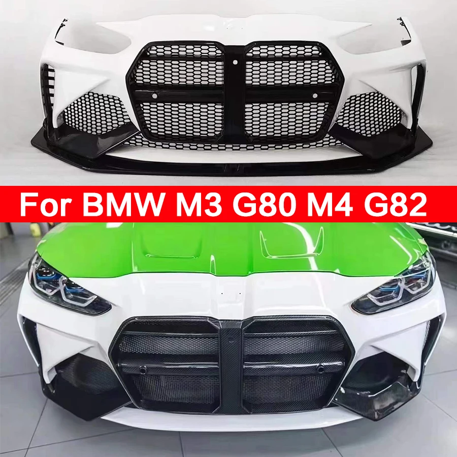 

For BMW M3 G80 M4 G82 2021+ Dry Carbon fiber front bumper Grill Front face car grille Upgrade body kit Replacement installation