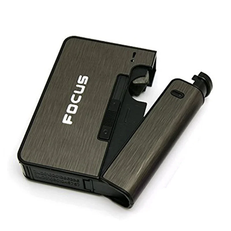 FOCUS Automatic Ejection Cigarette Dispenser Case Holder Case Lighter Gadget For Men Christmas Gift Metal Cigarette Boxes