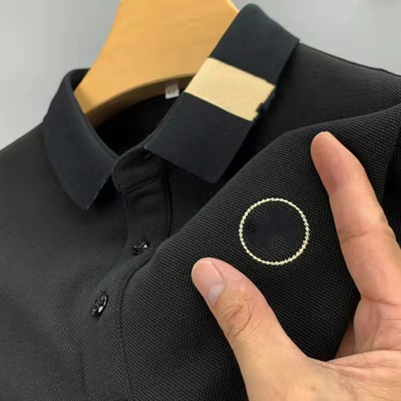 Men's Embroidery Letter Loose Polo Shirts Summer New Short Sleeve Solid Color Trend T Shirt Tops Vintage Casual Men Clothing