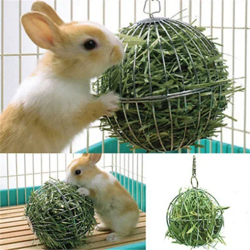 Stainless Steel Round Sphere Feed Dispense Exercise Hanging Hay Ball Guinea Pig Hamster Rabbit Electroplating Grass  Pet Toy