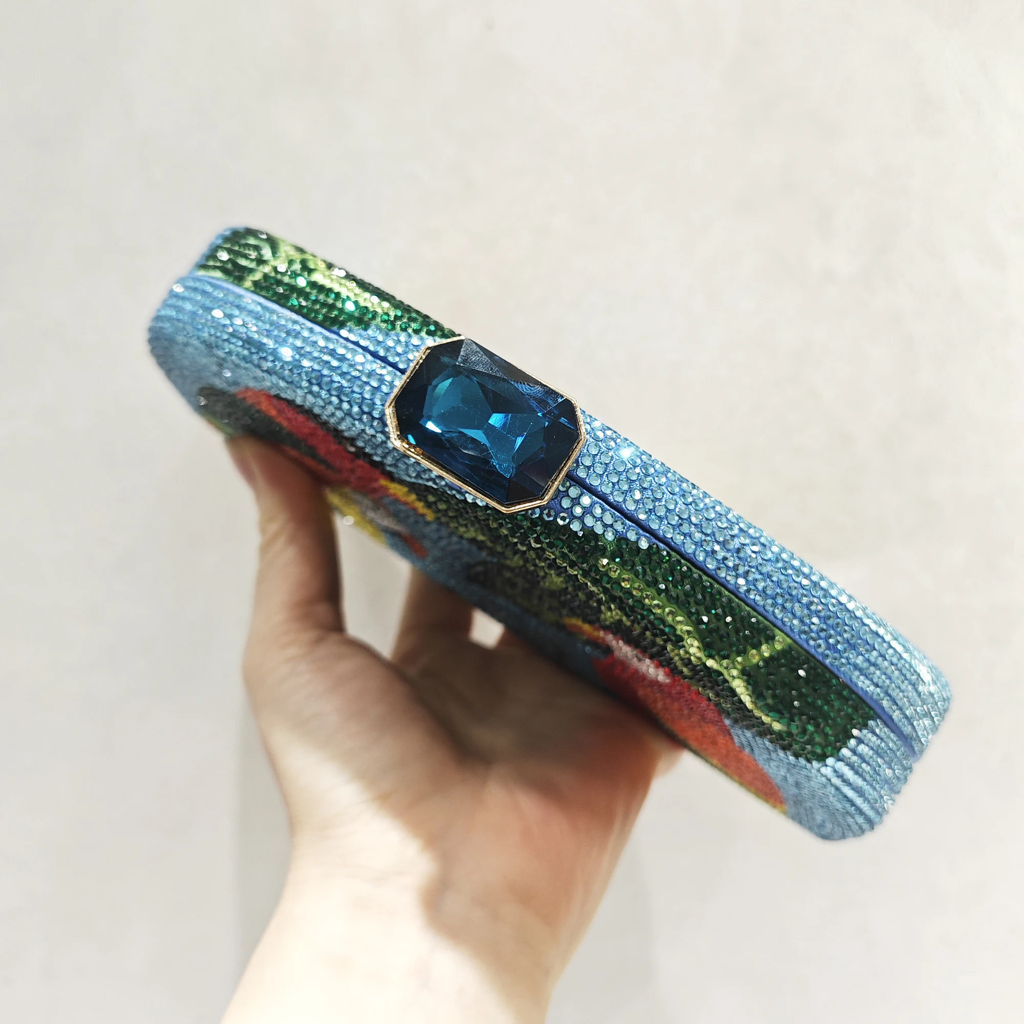 Simicircle Blue Diamond Evening Bag Bird Crystal Clutches Women Colorful Wedding Party Purses Formal Minaudiere Lady Handbags