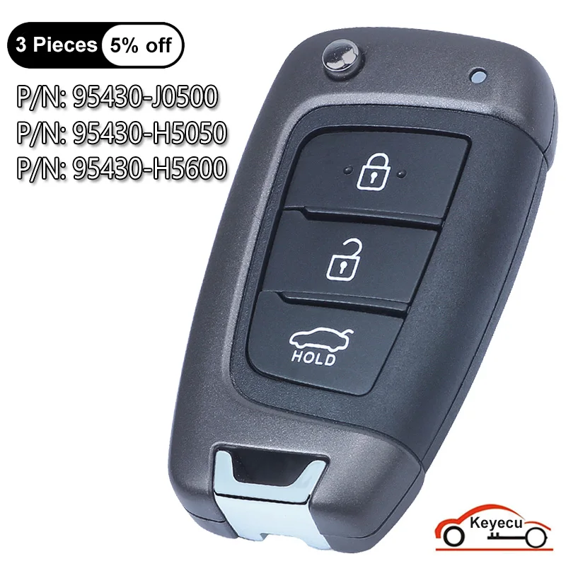 

KEYECU 3 Buttons 433MHz for Hyundai Accent 2018 2019 OEM Auto Flip Remote Control Key Fob 95430-J0500 95430-H5500 95430-H5600