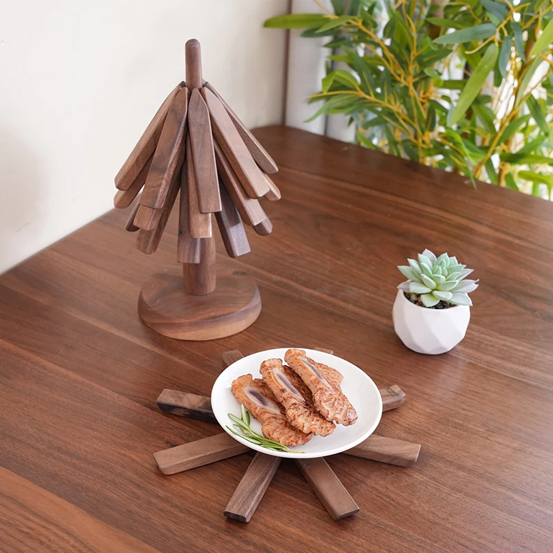 

3-piece wooden insulation pad, foldable tree shape, black walnut dining table mat stand, insulation pad set, pot heat insulation