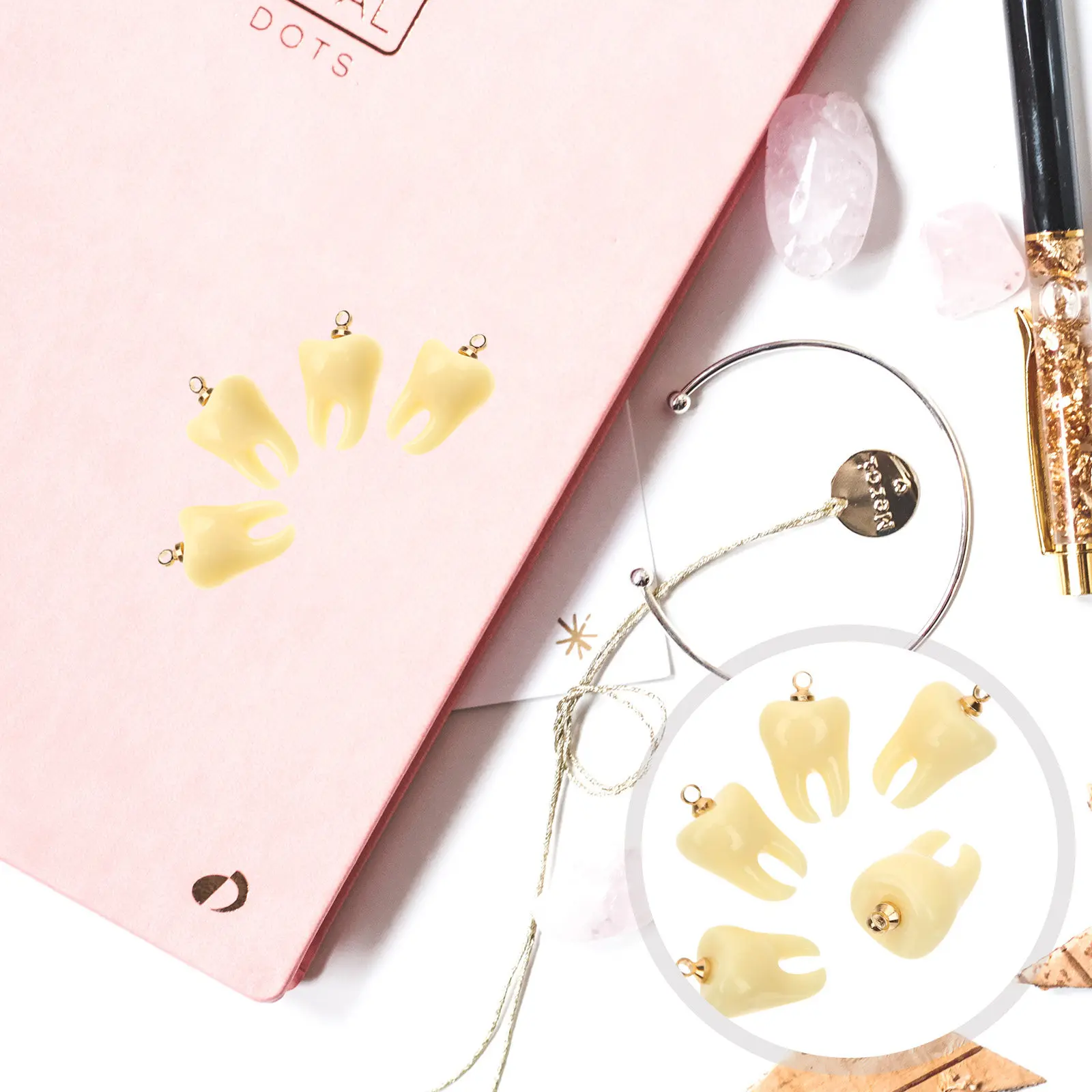 

5Pcs Jewelry Charms Teeth Resin Pendant Small DIY Accessories for Necklace Bracelet Keychain Craft Teeth Charms