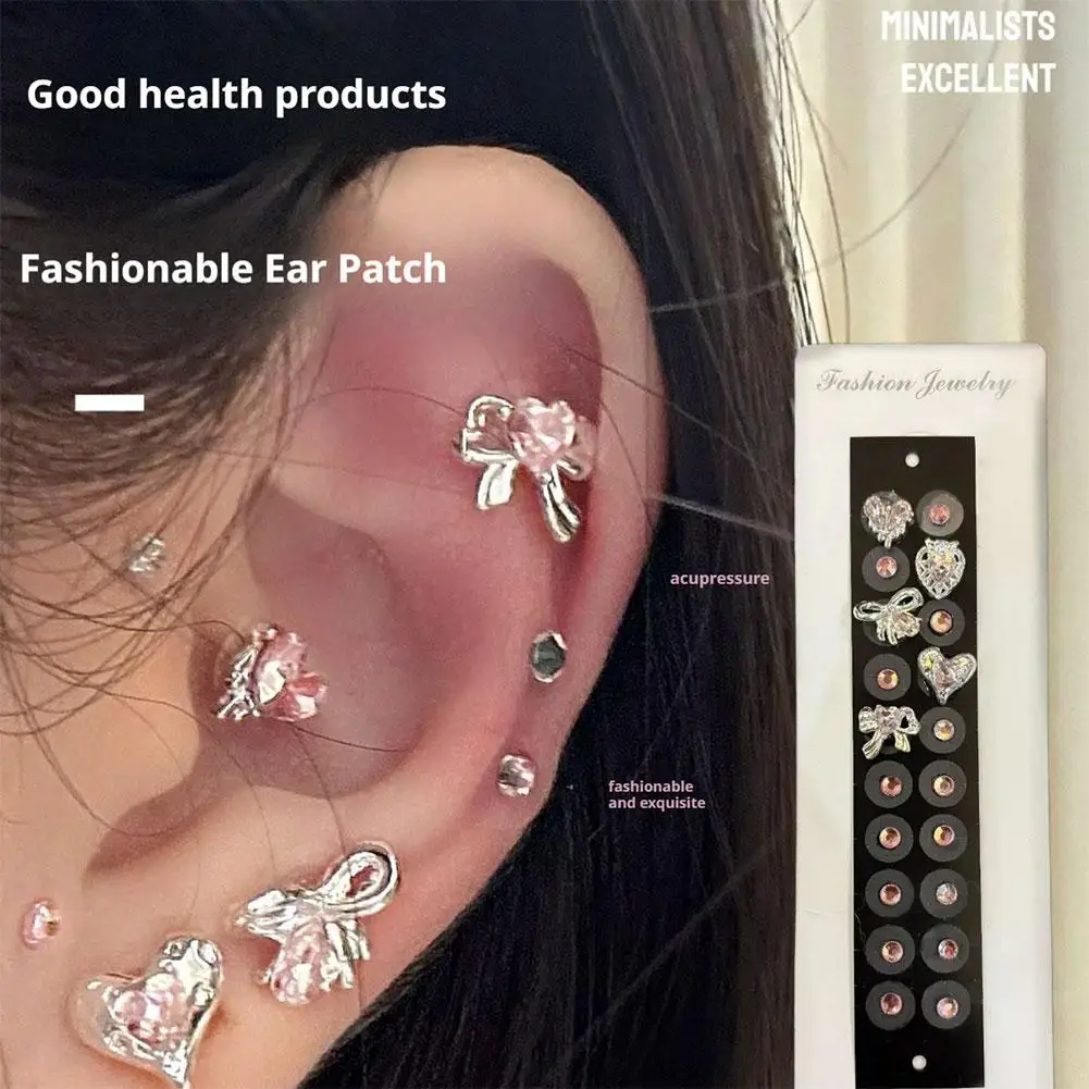 

20 шт./лист, модные наклейки в форме сердца с бантом и стразами, наклейки для ушей, наклейки для акупунктуры, аурикулярные наклейки для ушей, массаж