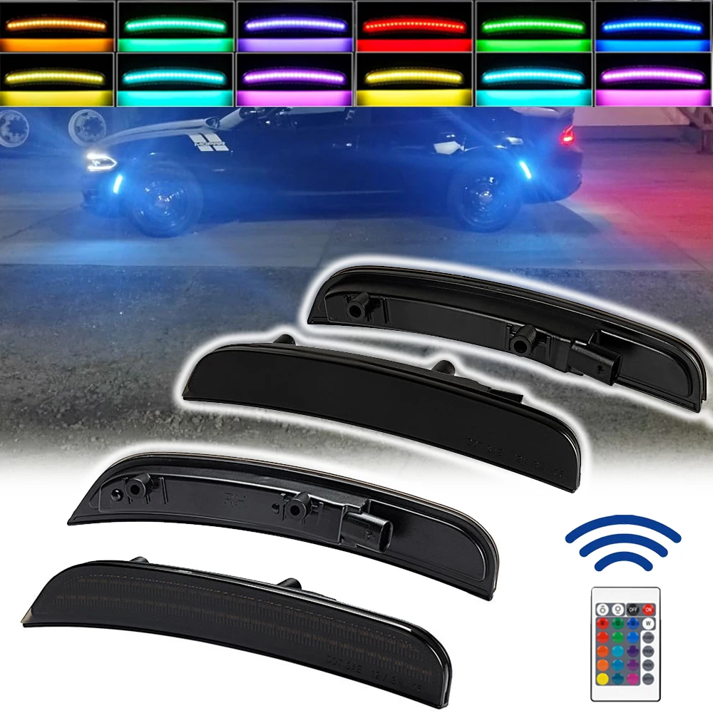 Flow LED RGB Front Rear Fender Side Marker Light for Dodge Charger 2015-2023 Multi-color Turn Signal Lamp Smoked Lens