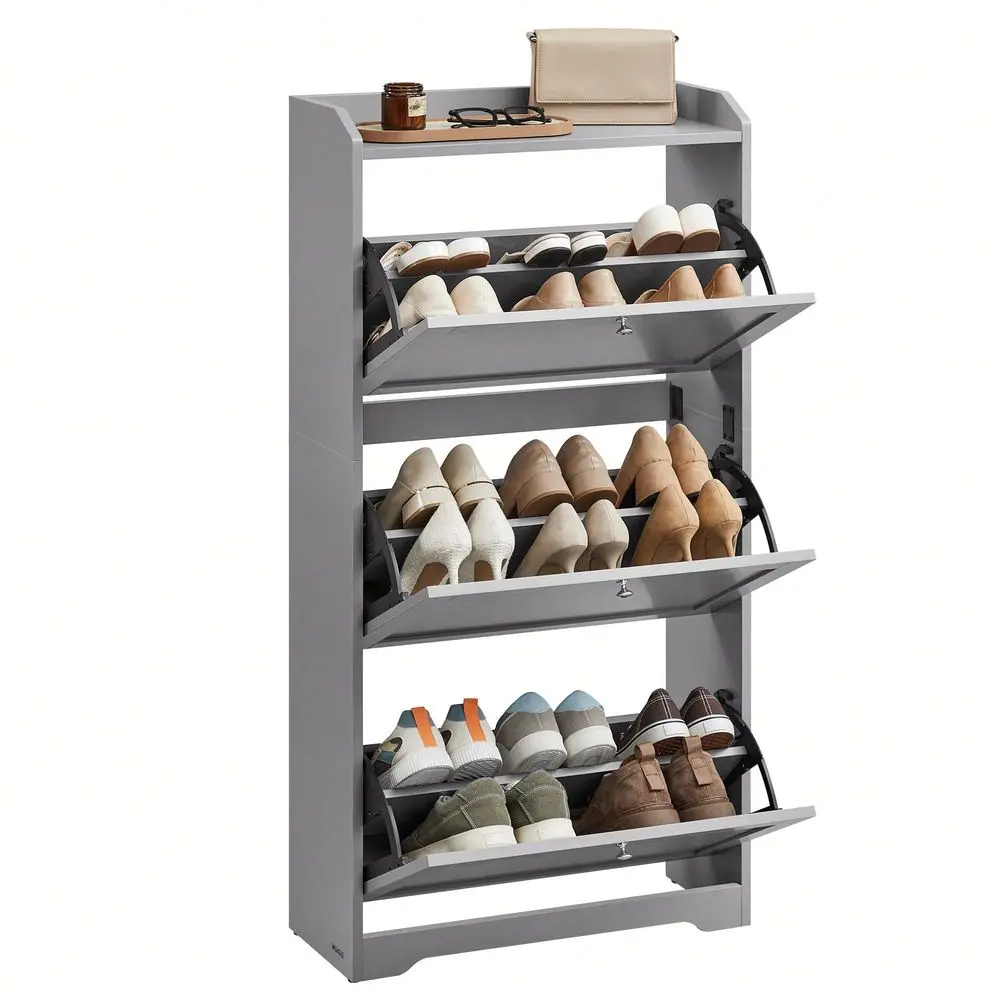 Shoe Cabinet With 3 Flip Drawers, Shoe Storage Cabinet, Adjustable And Removable Dividers, Holds Up To 18 Pairs Of Shoes, Entry