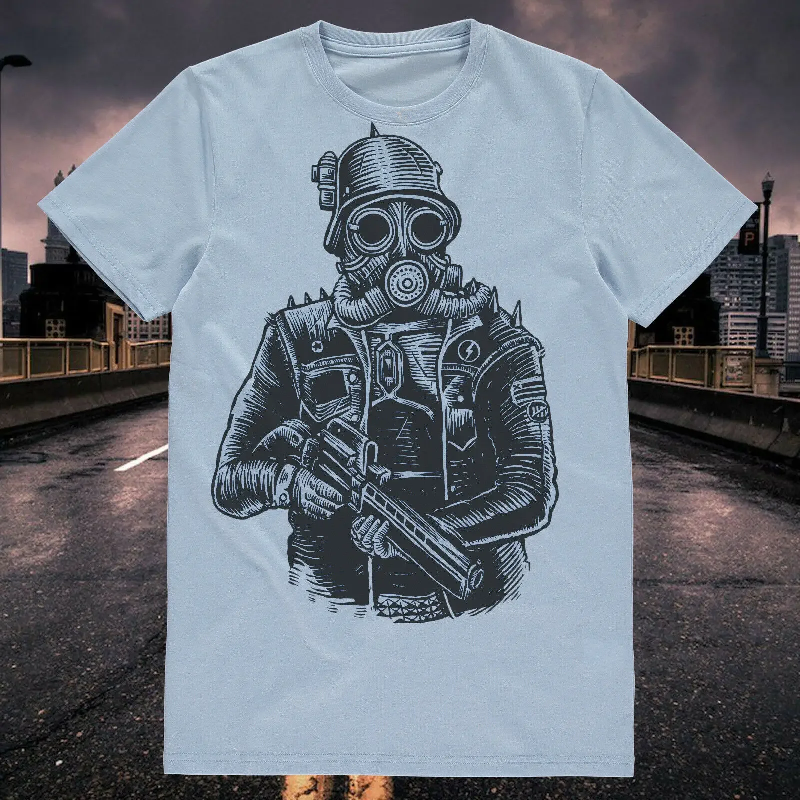 Cool Punk Soldier, Gas Mask, Leather Jacket  Helmet T-shirt Men's 100% Cotton Casual T-shirts Loose Top Size S-3XL
