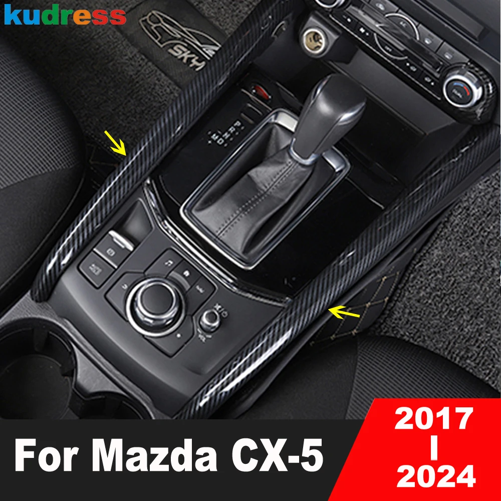 For Mazda CX-5 CX5 KF 2017-2022 2023 2024 Carbon Car Center Console Gear Shift Box Cover Trim Molding Strip Interior Accessories