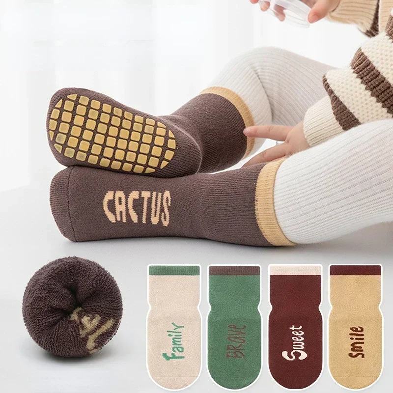 Autumn Winter Thickened Warm Long Socks Baby Boys Girls Anti-Slip Floor Socks Kids Trampoline Shoes School Sports Children Socks