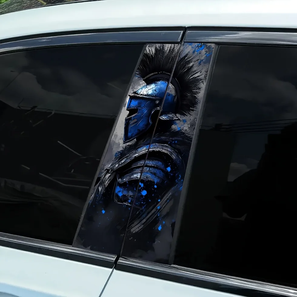 2 pieces of blue soldier car B-pillar stickers, semi matte vinyl material, no glue marks, scratch resistant and water-resistant,