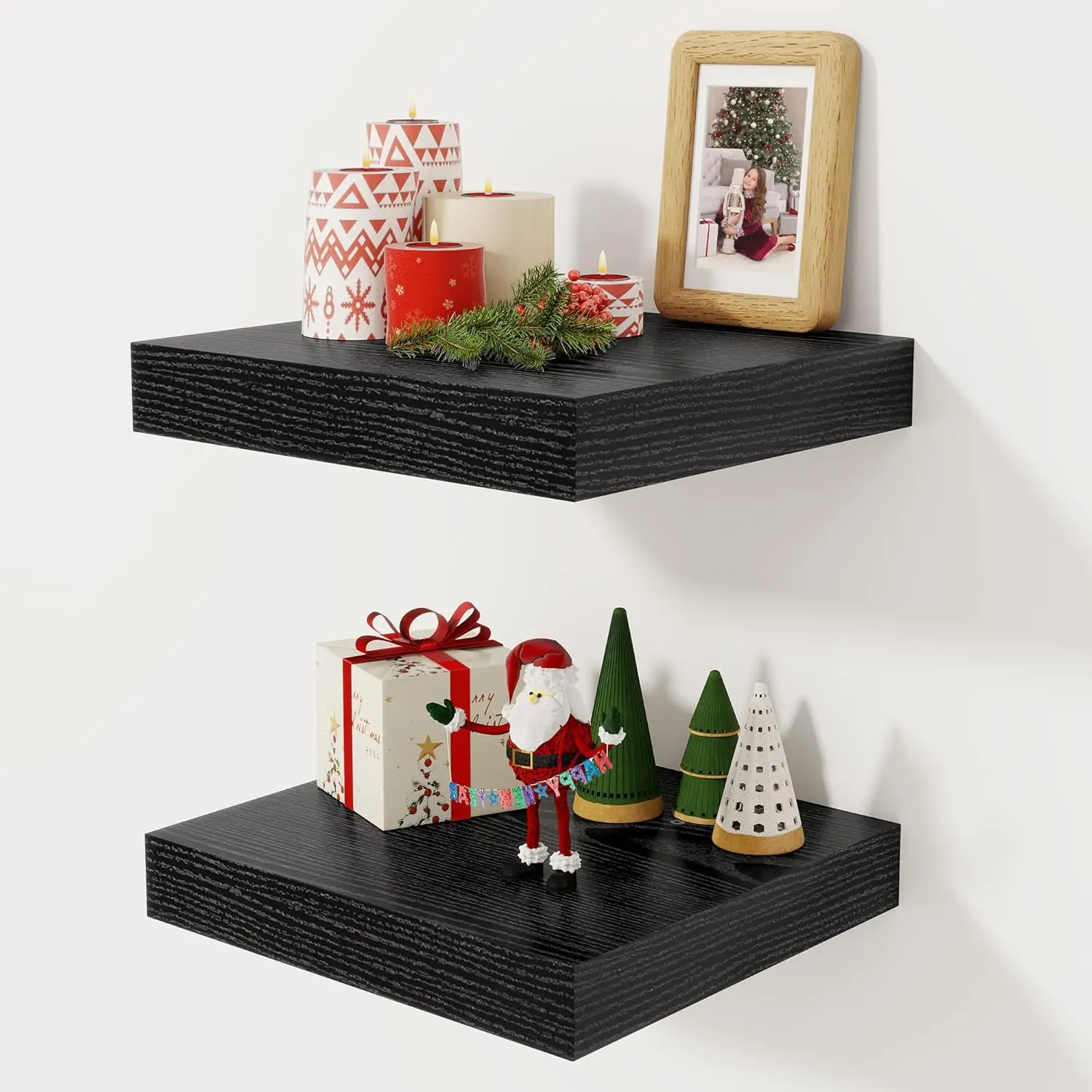 

12 Inch Floating Shelf, Rustic Wood Wall Shelf Set of 2, Black for Living Room, Bathroom, Bedroom Decor & Storage