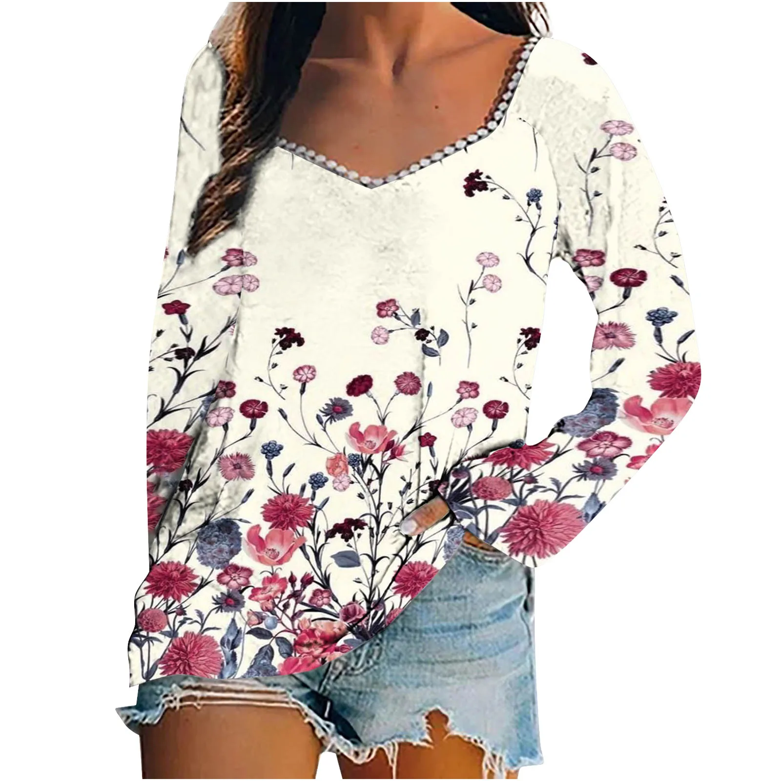Women's clothing new women's top printed long sleeved casual T-shirt women's loose and versatile temperament and personality