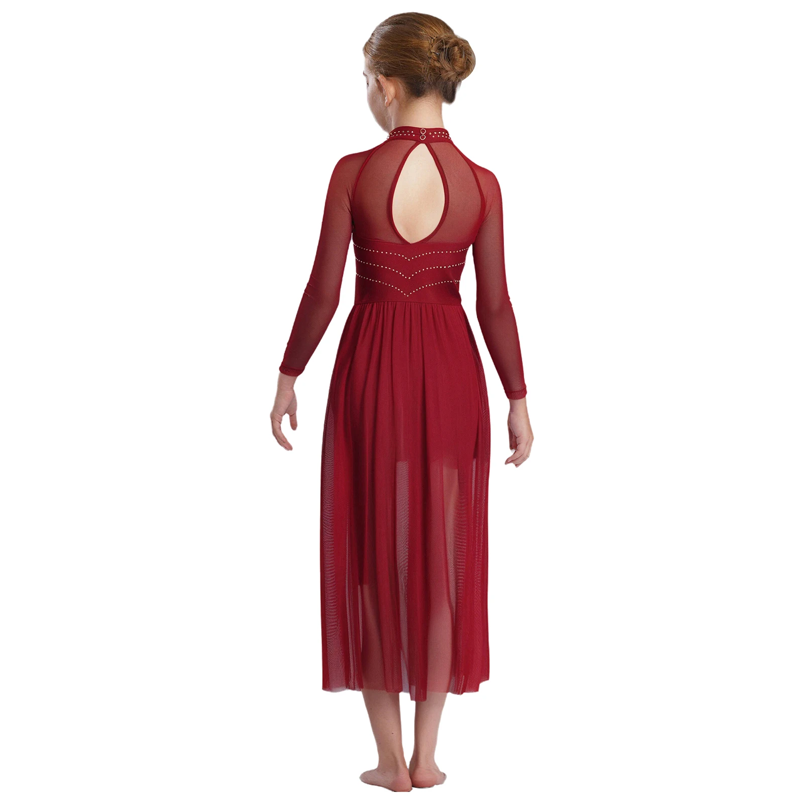 الفتيات ملابس رقص غنائية الباليه الشكل التزلج الجمباز الحديثة Dancewear لامعة الراين بقماش شفاف سبليت فستان يوتار