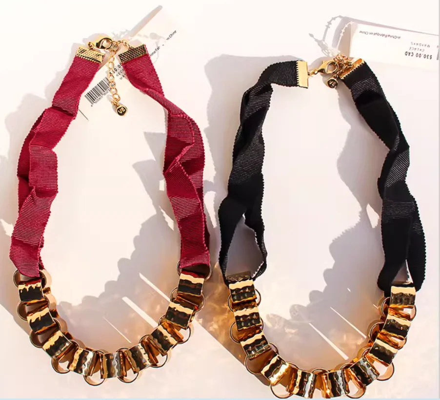 Foreign trade jewelry Europe and America trend personality concave-convex texture oval exaggerated necklace metal wind sweater c