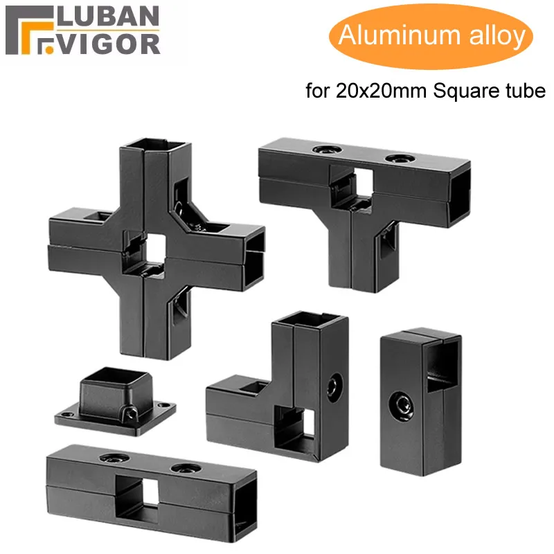 Aluminum alloy black square tube connector Fasteners Applicable 25x25mm Stainless steel square pipe for cage Flower stand