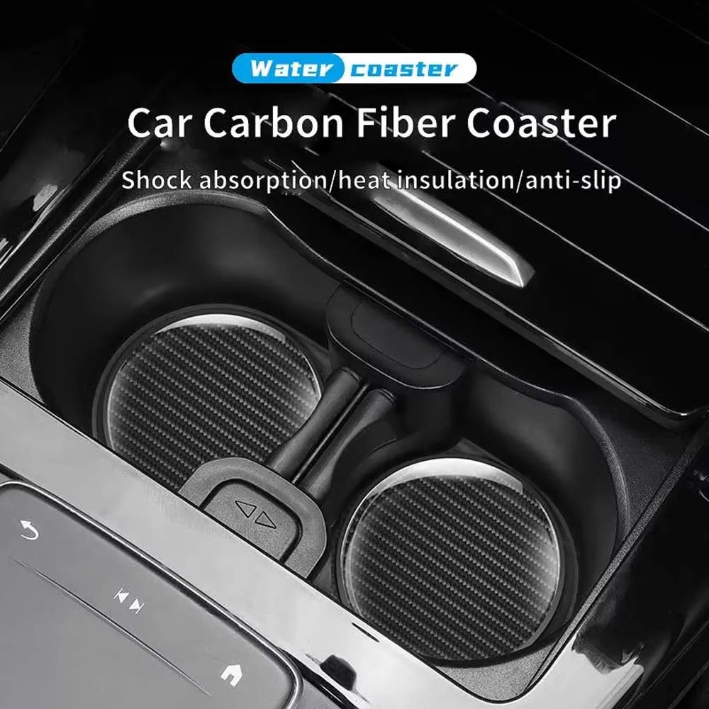 

Universal Car Water Coaster Carbon Fiber Cup Holder Anti-Skid Mat High Temperature Resistant Car Interior Accessories