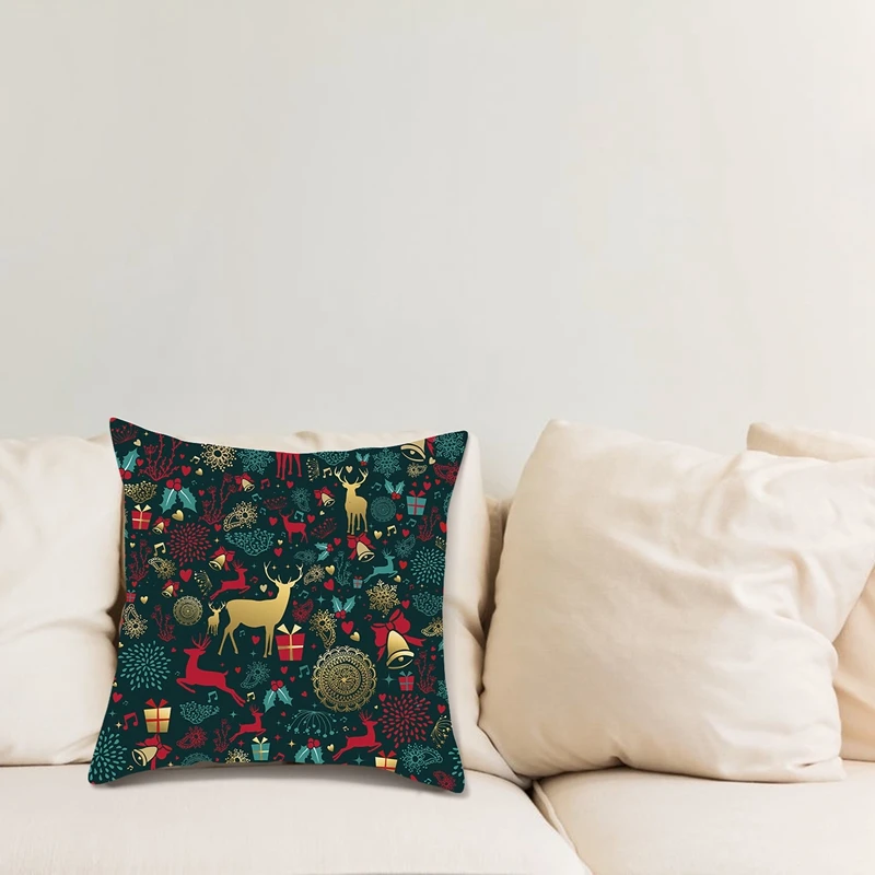 Christmas Pillow Covers Fashion Green Cushion Covers Winter Holiday Pillow Cases for Sofa Couch Bed Xmas Decorations