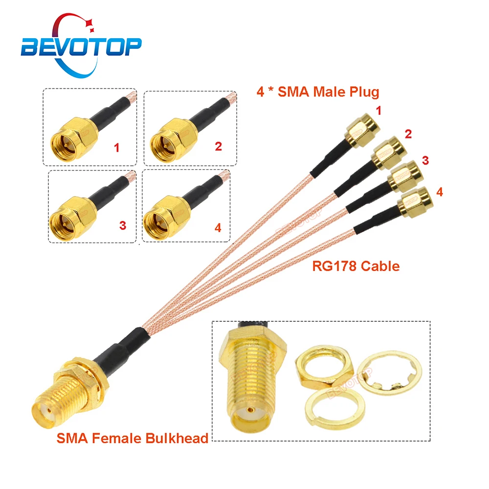 

1PCS 1 to 4 SMA Splitter Cable 1 x SMA Female to 4x SMA Male Plug RG178 Pigtail Jumper WIFI Antenna Extension Coaxial Cable