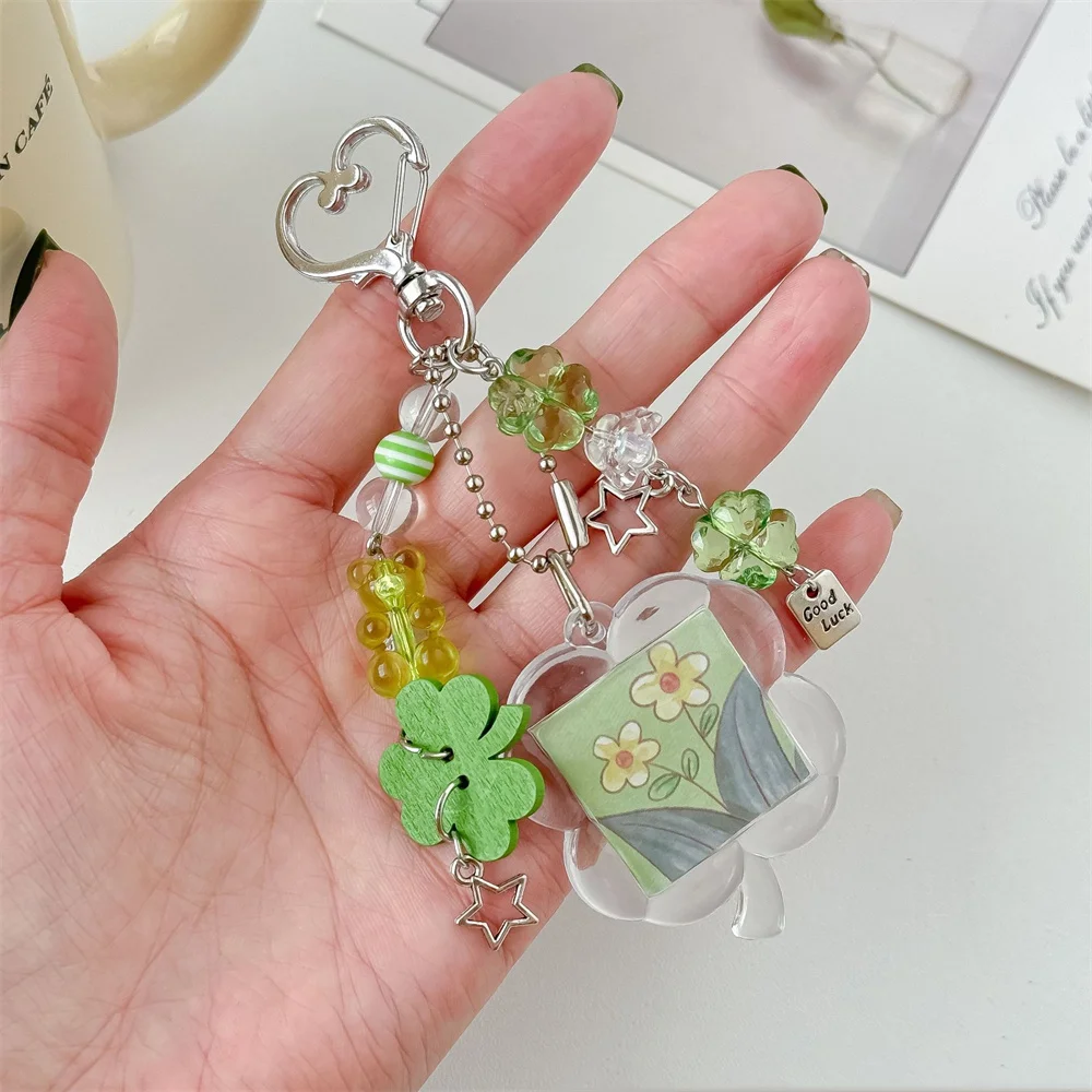 محظوظ البرسيم إطار صور المفاتيح قلادة للنساء حقيبة مفاتيح الملحقات كيرينغ حقيبة معلقة سلسلة هواتف مجوهرات هدية #4