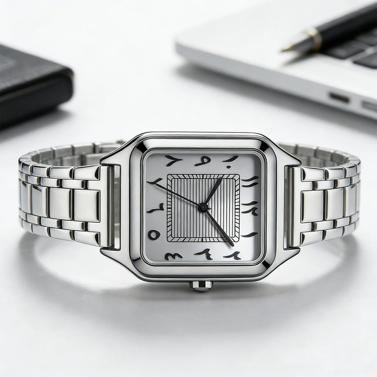 

Middle East Popular Arabic Numerals Men's Watch Stainless Steel Alloy Quartz Square Watch 3ATM Waterproof Watch