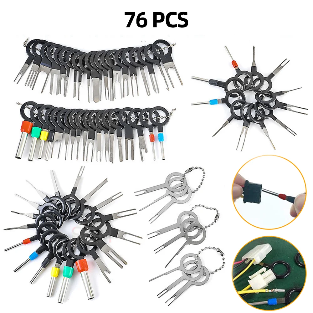 76Pcs Car Terminal Removal Kit Plug Ejector Release Pins Keys Wire Crimp Connectors Extractor Stainless Steel Auto Tool Set