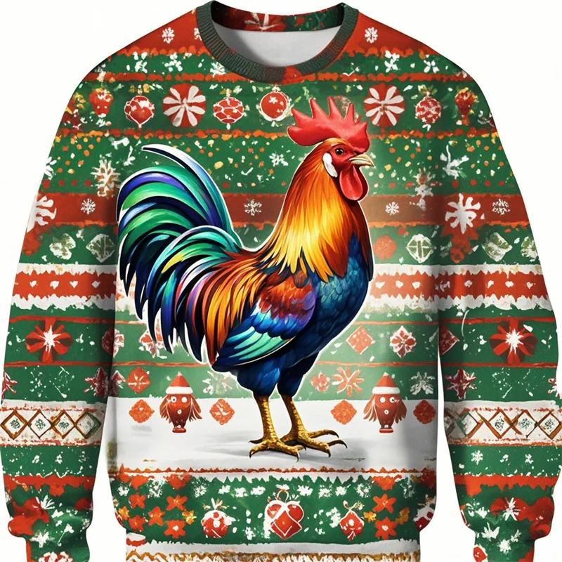 Fashion Rooster Ugly Christmas Sweater For Men Funny Chicken Graphic Holiday Xmas Sweatshirt Casual Harajuku Kids Pullover Tops