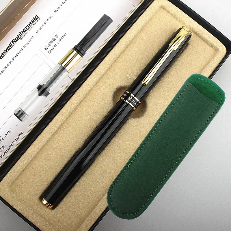 

metallic black HongDian Fountain Pen 0.5MM Nib with Converter Business Office Writing Gift Ink Pen