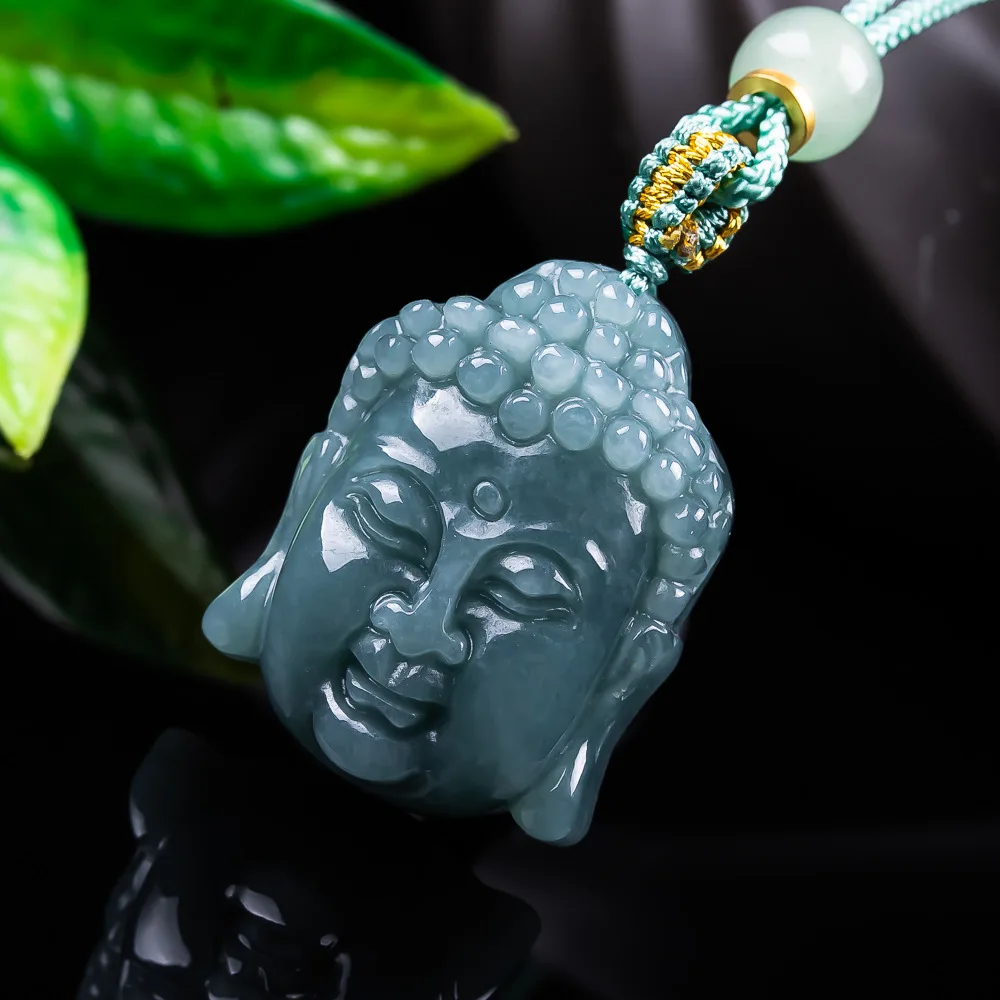 

Myanmar Jadeite Buddha Pendant Carved Amulet Fashion Real Jade Gemstone Luxury Charm Necklace Talismans Vintage Gifts for Women