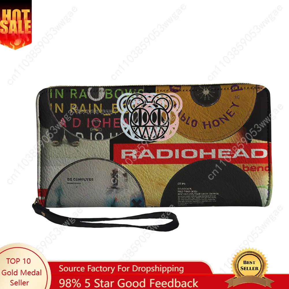 

Radiohead Rock Band Wallet Purse Mens Womens Zipper Long Wallet Double Print Commuter Customized Photo Portable Wallet Gift Bag