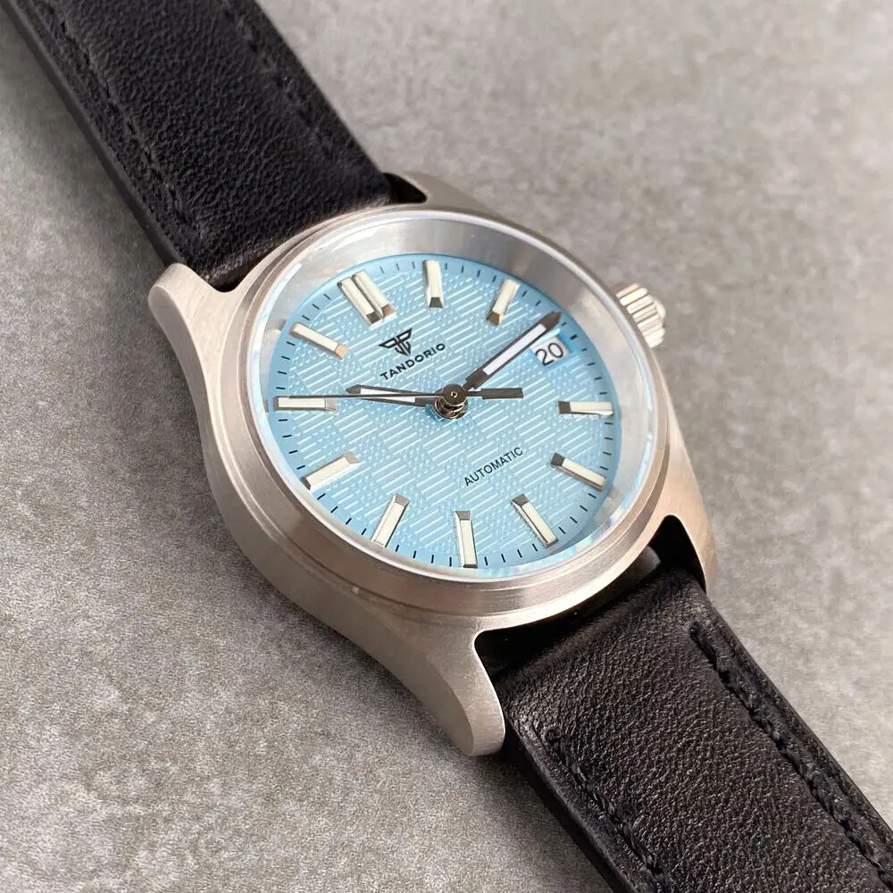 36mm Tandorio NH35A Textured Dial Automatic Mens Watch Sapphire Leather Bracelet