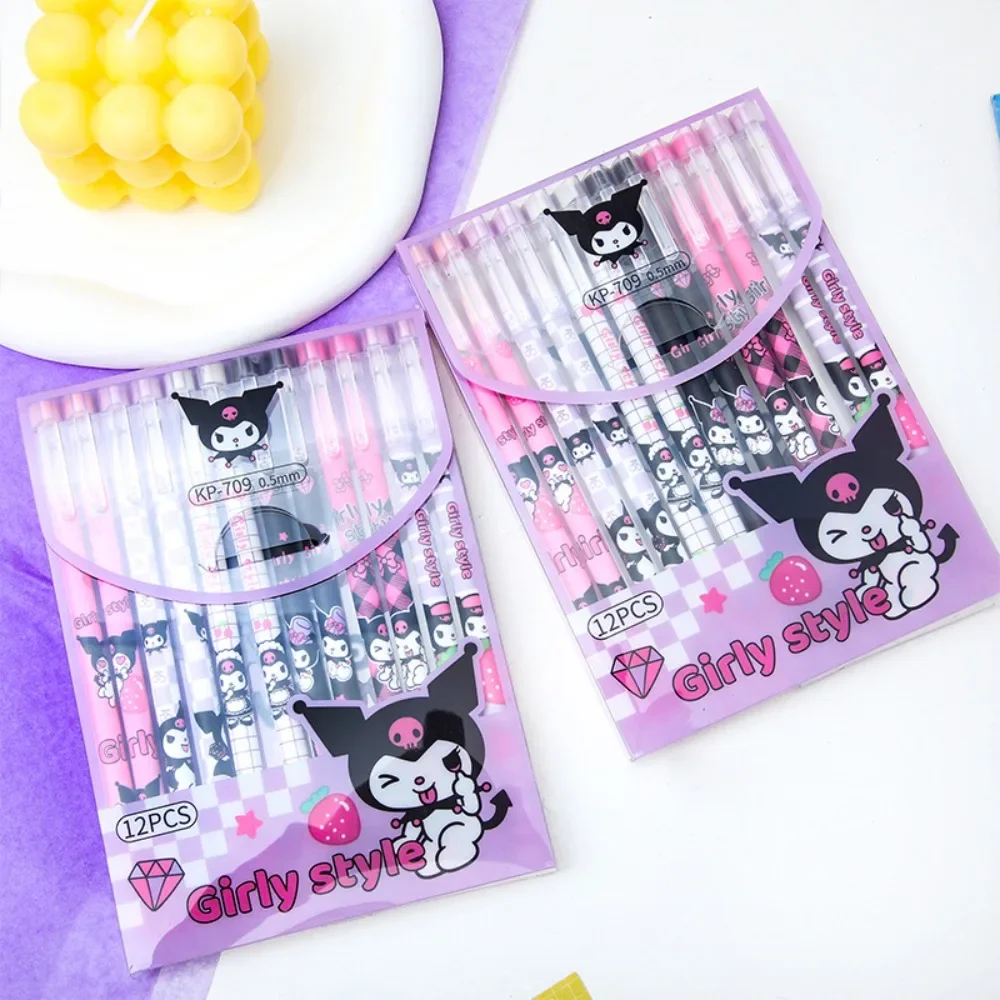 

12pcs/set Anime Sanrio Kawaii Cute Cartoon Kuromi Erasable Neutral Pen Student Gel Pen OfficeStationery Supplies Festivals Gift