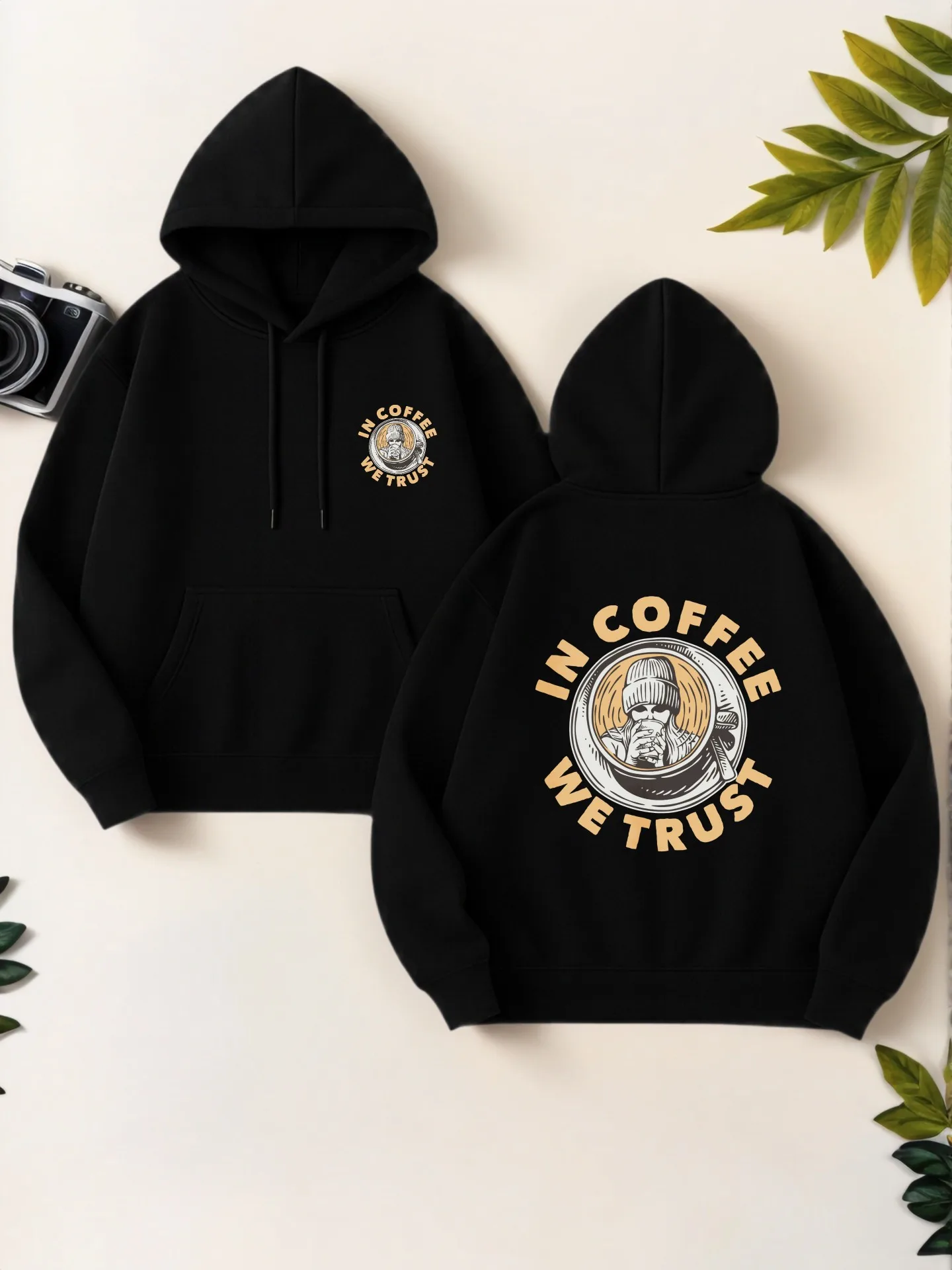 

Graphic Hoodie Women, Coffee - Print Aesthetic Design, Cotton Blend, Casual Everyday Wear, For Young Men