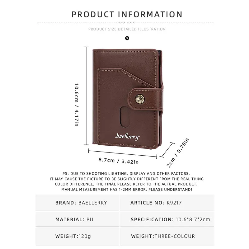 Baellerry New RFID Small Card Holders Men Wallets High Quality Buckle Card Cover Male Popup Wallet Brand Card Box Slim Man Purse