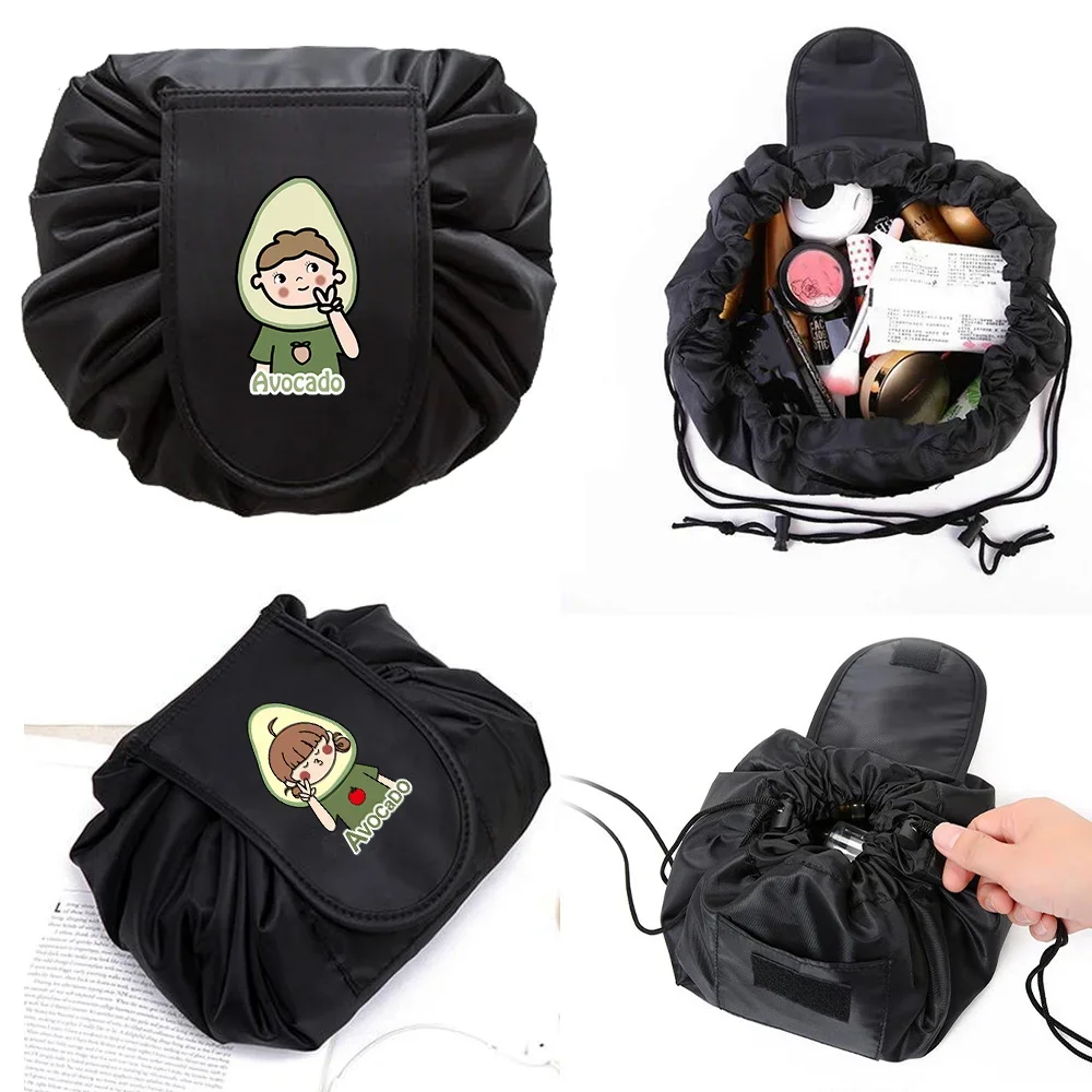 

Women Drawstring Travel Cosmetic Bag Foldable Makeup Bag Avocado Print Organizer Make Case Storage Pouch Portable Toiletry Box