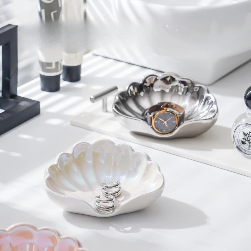 

Креативная легкая роскошная керамическая гальваническая сливная коробка для мыла в форме ракушки, высококачественная ванная комната без сверления, аксессуары для дома