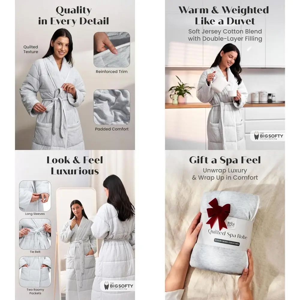 

Luxurious Women's Quilted Spa Robe - Long Jersey Cotton Bath Wrap with Weighted Comfort