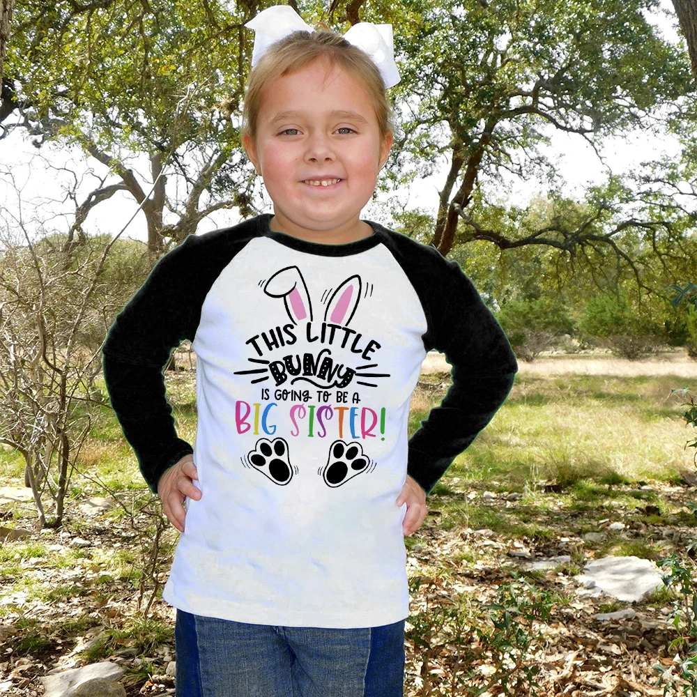 

The Little Bunny Is Going To Be A Big Sister Printed Kids Shirt Baby Announcement T-shirt Easter Party Clothes Child Raglan Tops